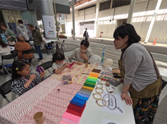 柳ヶ瀬商店街で岐阜県の文化リンクワーカーの皆さんとアートワークショップを実践した時の様子